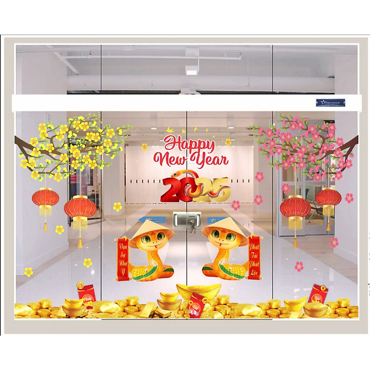 Mua Decal dán kính trang trí tết xuân Ất Tỵ 2025 Mẫu 7 -decal trang trí cửa kính văn phòng, khách sạn tích hợp sẵn keo(2mx2.5m) tại BINBIN SHOP | Tiki